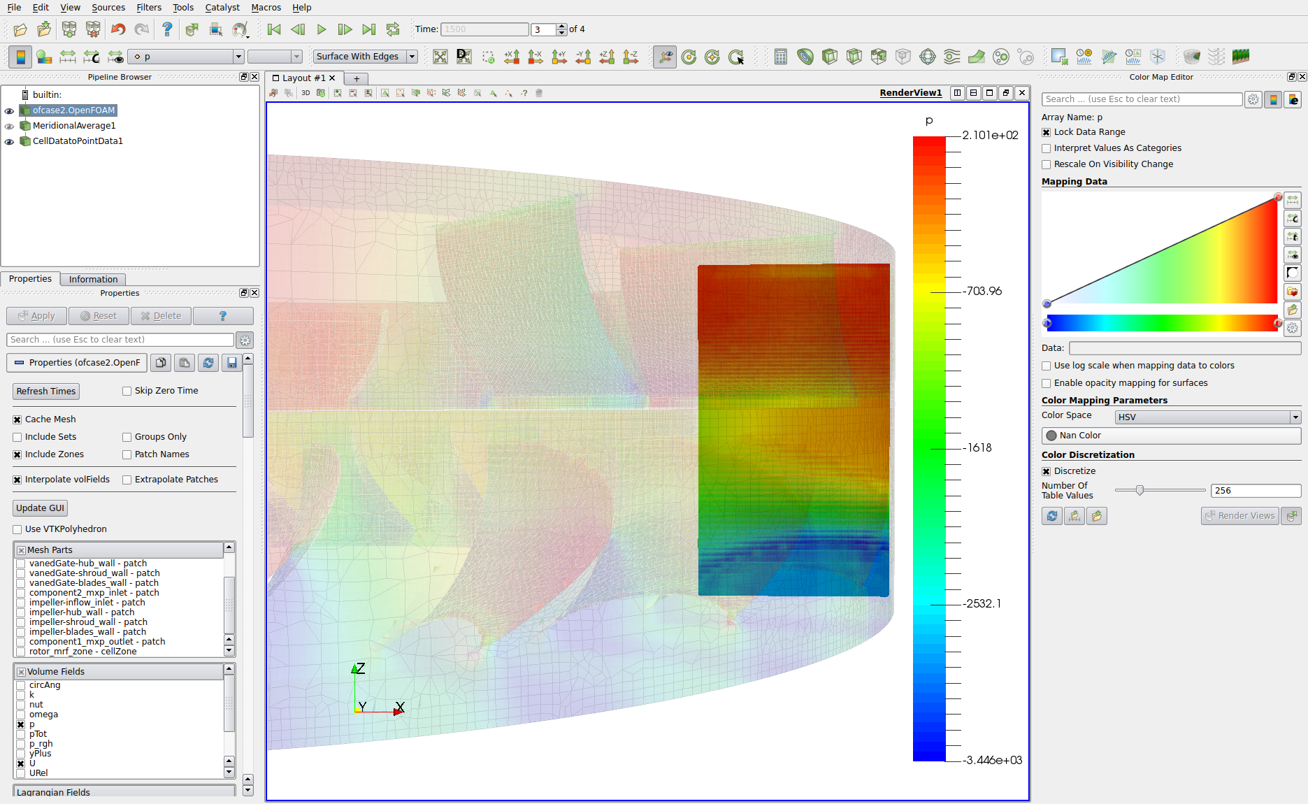 CFD Axial Fan Turbo Blade Post Pressure along blade
