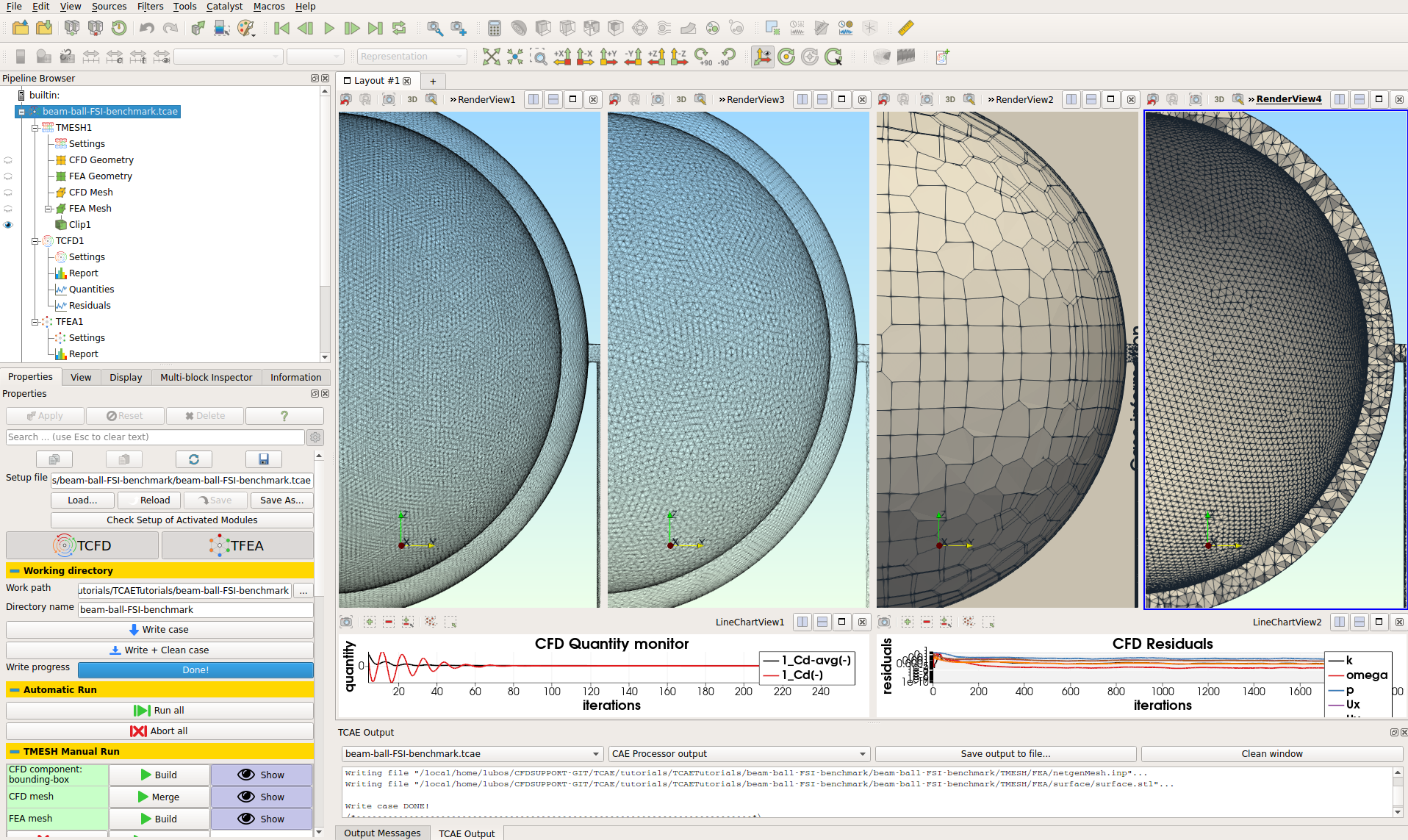 TCAE GUI interface beam ball benchmark