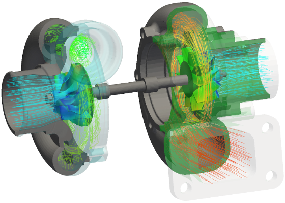 turbocharger OpenFOAM CFD temperature streamlines transparent