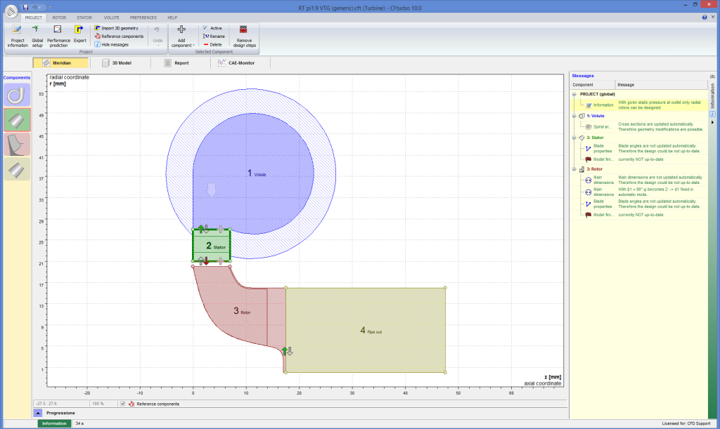 CFturbo TurbomachineryCFD radial turbine meridional model view