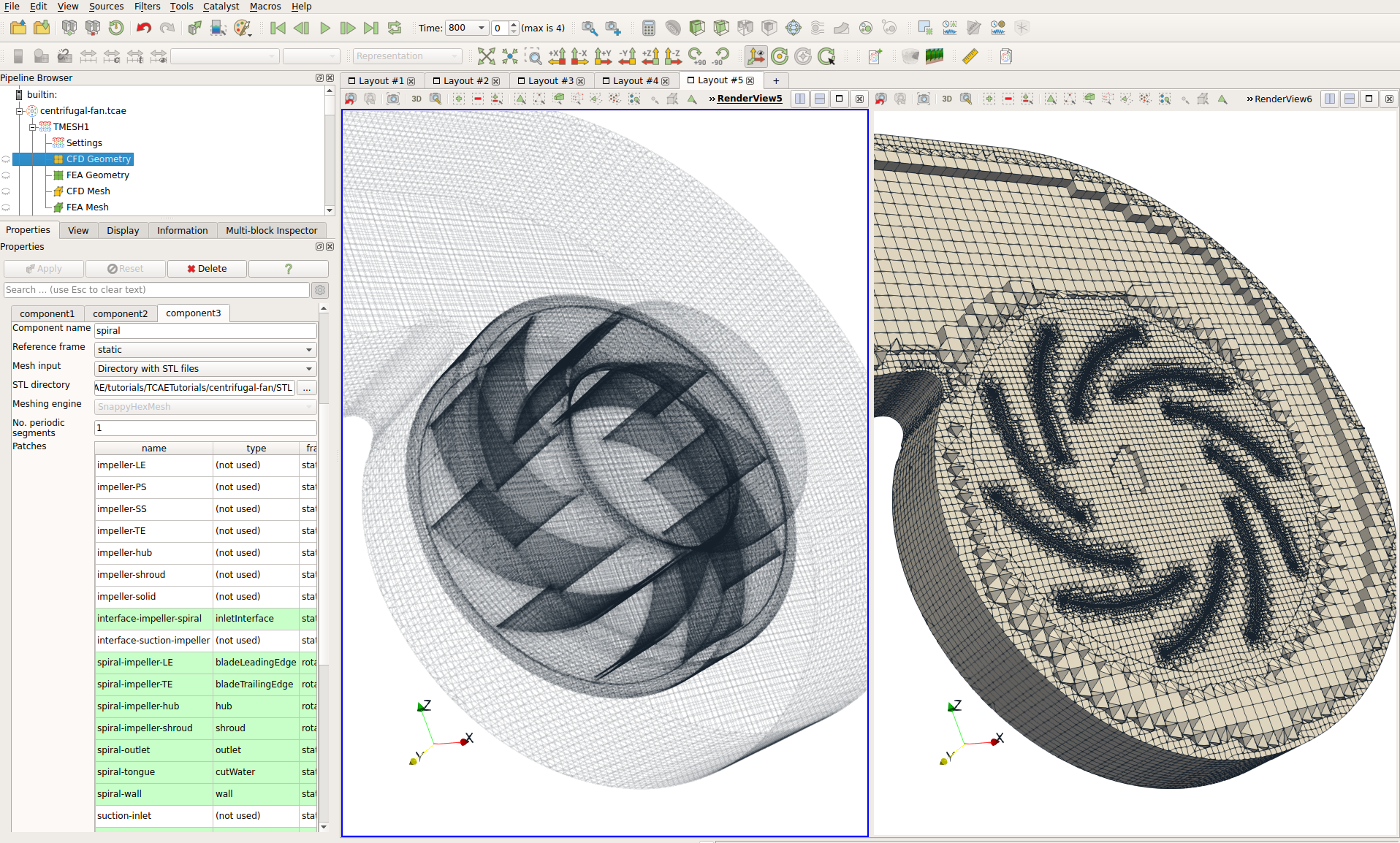 Centrifugal fan CFD mesh general view in GUI