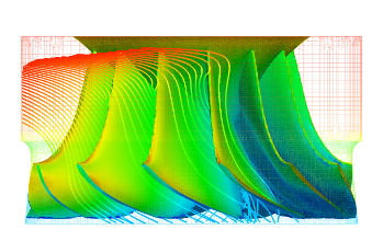 Francis water turbine cfd rotor pressure mesh streamtraces top