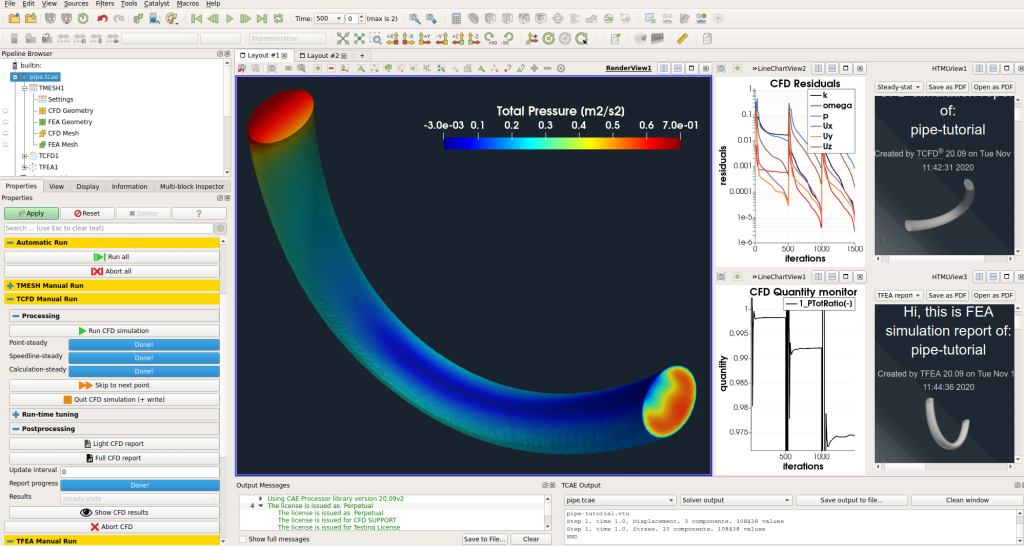 Pipe CFD simulation GUI view