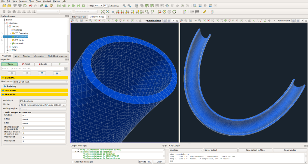 Pipe FEA mesh GUI view