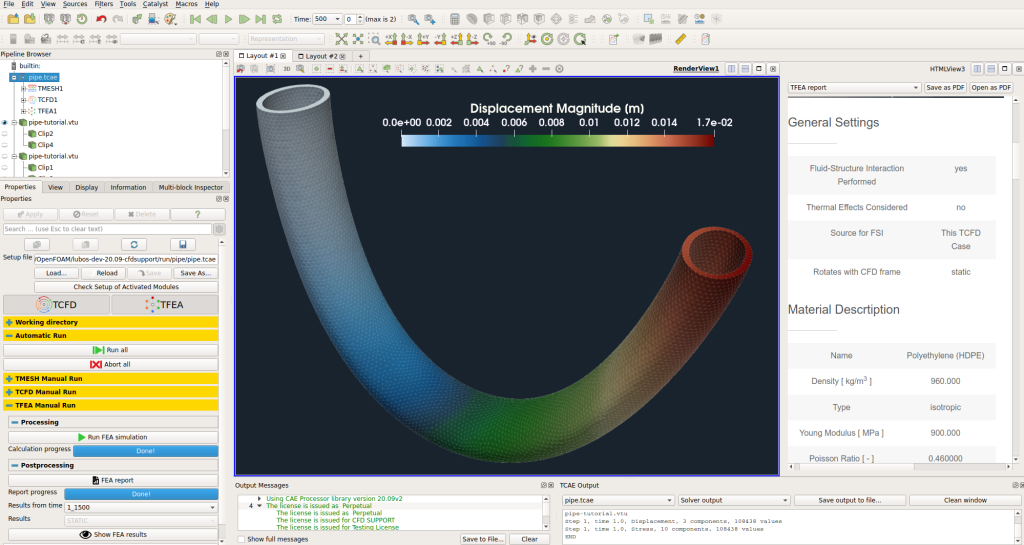 Pipe FEA simulation GUI view