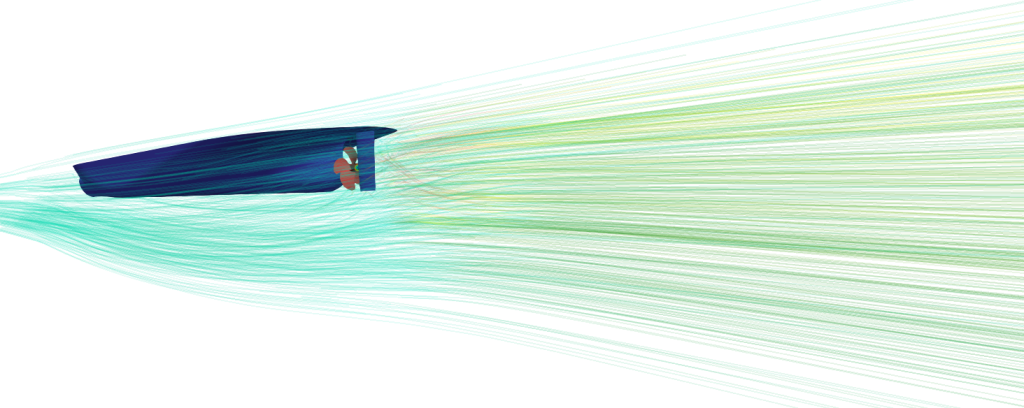 TCFD ship hul propeller velocity streamtraces