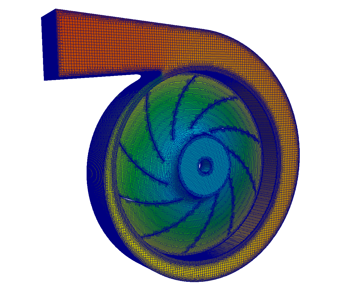 TurbomachineryCFD fan nq28 compressible noHousing full mesh