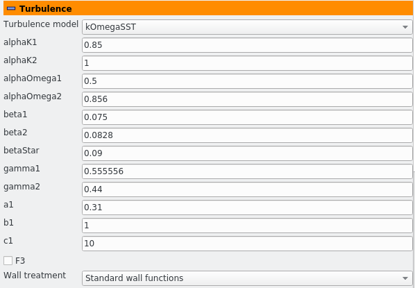 cfd processor TCFDSource turbulence settings kOmegaSST